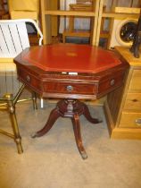 Reproduction Mahogany and Leather Drum Table, 63cm