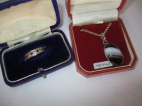 Silver Half Hoop Eternity Ring and a Silver and Stone Set Pendant with Chain