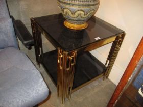 Ornate Brass and Smoked Glass Lamp Table, 56x56cm