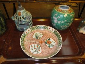 Chinese Porcelain Dish, Ginger Jar and Bird Feeder
