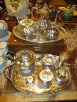 Victorian Silver Plated 3 Piece Tea Service, 2 Trays, Canteen of Cutlery etc