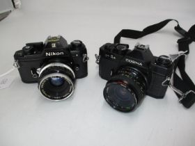 Nikon M90 Camera with Nikkor Lens and Cosina CT-1A Camera with Super Paragon Lens