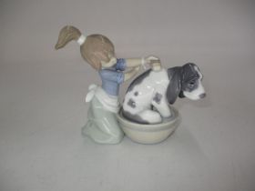 Lladro Figure of a Girls Washing a Dog, 5455, 69GFH