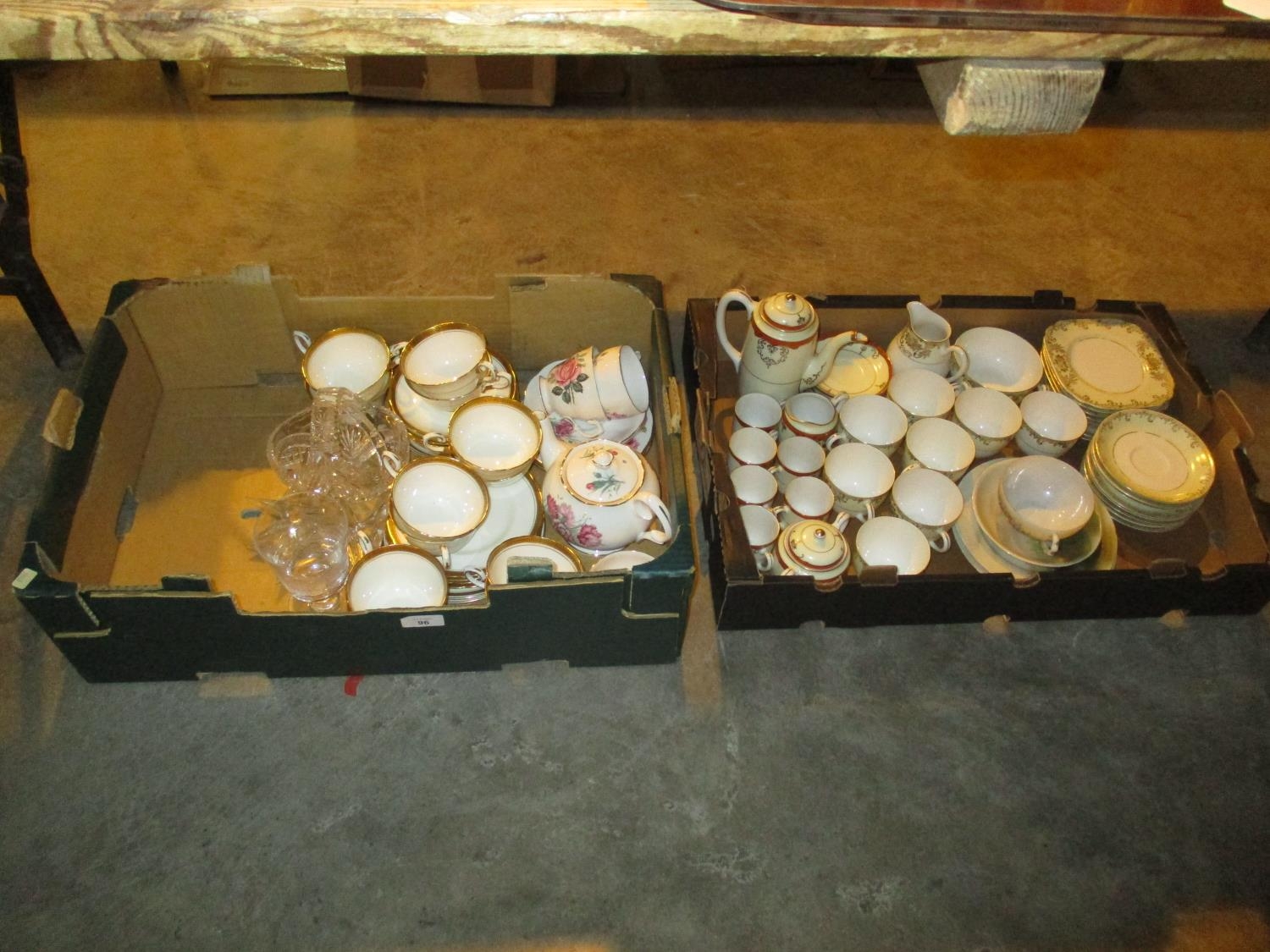 Two Boxes with Japanese Porcelain Tea and Coffee Sets, Other China and Glass