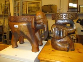 Two Carved Wood Elephant Stools