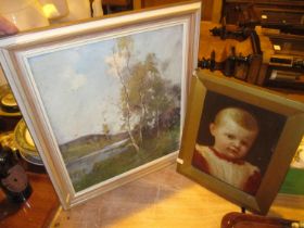 Archibald Kay RSW, Oil on Canvas, Landscape, 35x29cm, along with a Portrait of a Baby