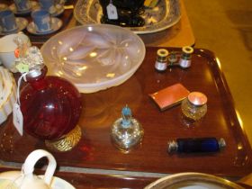 G. Vallon French Glass Bowl, Enamelled Opera Glasses, Cigarette Case and Lidded Jar along with 3