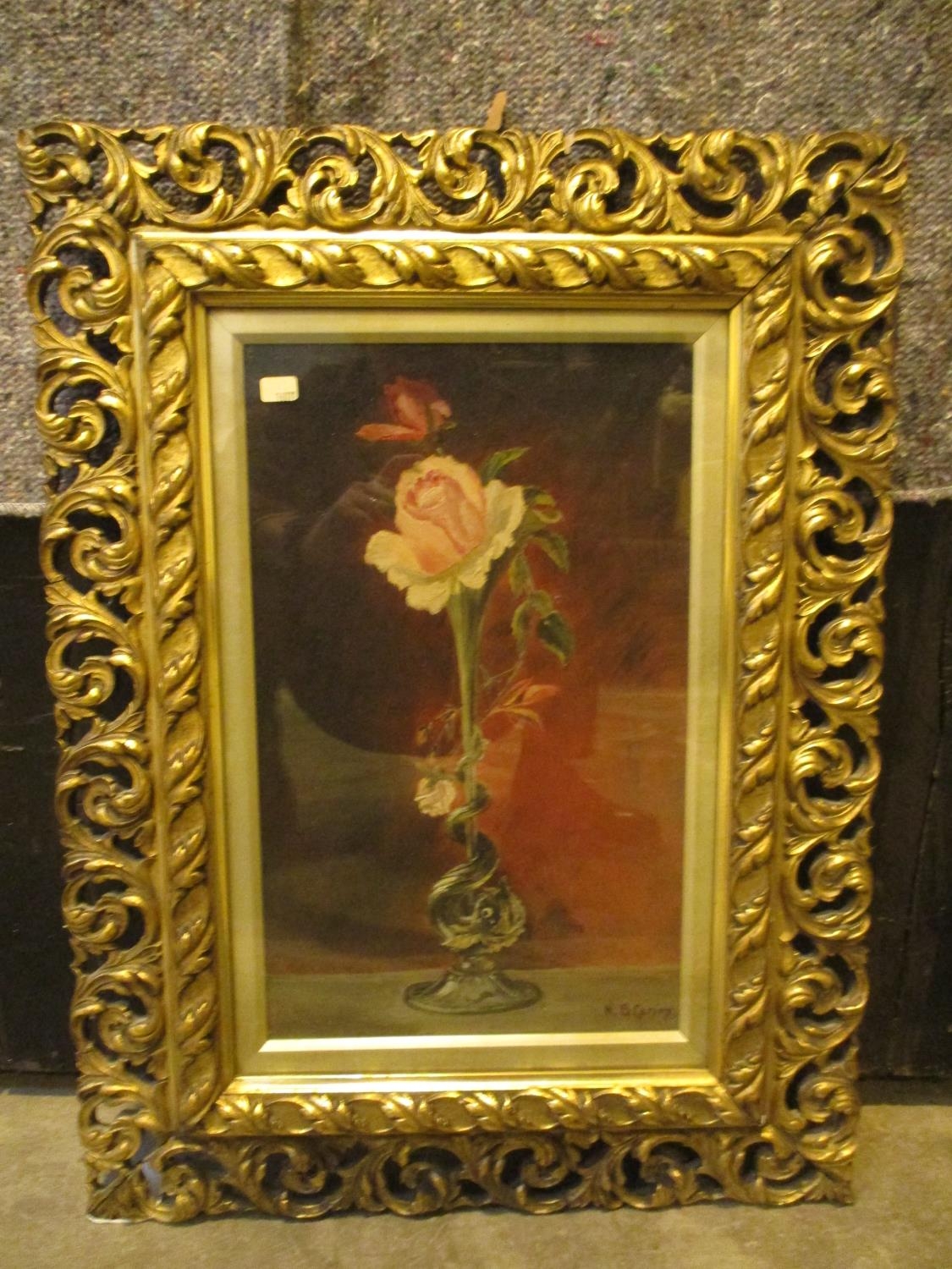 N B Carson, Oil on Canvas, Still Life Vase of Flowers, 39x24cm