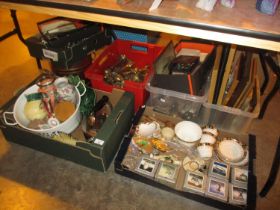 Various Boxes of Ceramics, Glass, Metalwares and Pictures