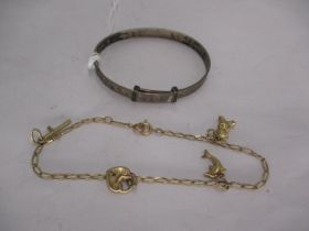 9KT Gold Charm Bracelet, 2g, and an Expanding Bangle