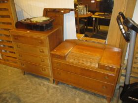 Vintage Oak Chest of Drawers, Dressing Table and Bedstead