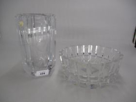 Orrefors Glass Bowl and Kosta Glass Vase Engraved with a Lion