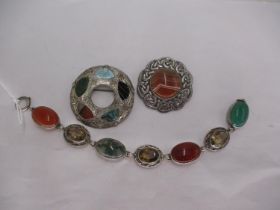 Scottish Silver and Stone Set Bracelet and an Agate Brooch, along with Another Brooch