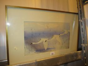 Allen William Seaby, 1867-1953, Print of Swans, Signed and Numbered