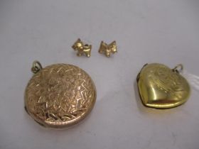 9ct Gold Photo Locket, 3.4g, Heart Locket, and a Pair of Dog Ear Studs