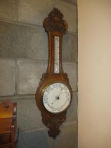 Carved Oak Case Aneroid Barometer