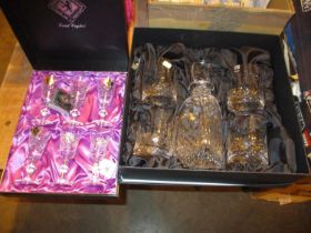 Boxed Set of Gleneagles Crystal Decanter and Tumblers and 6 Box of Edinburgh Crystal Sherry Glasses