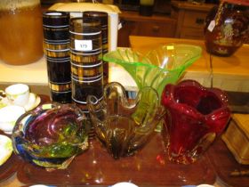 Three Venetian Glass Vases, Deco Glass Vase and 3 Others