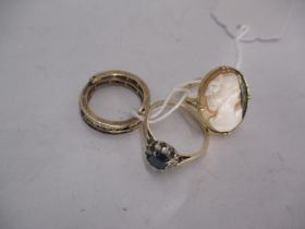 9ct Gold Damaged Cameo Ring and 2 Other Rings