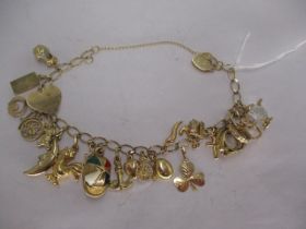 9ct Gold Padlock Bracelet with Gold and Other Charms, 19.9g total