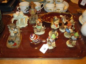 Six Hummel Figures, Royal Crown Derby Bird and Other Items