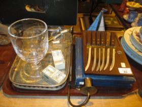 Victorian Glass Rummer, Silver Plated Tray, Cutlery etc