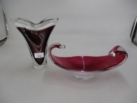 Flyg Coquille Glass Vase and Dish, vase 21cm, dish 28cm