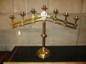 Victorian Brass Adjustable Ecclesiastical Candelabra, centre 54cm high