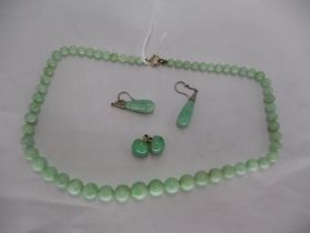 Green Hard Stone Necklace and 2 Pairs of Earrings