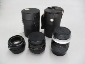 Three Camera Lenses, Hoya HML Tele-Auto, Helios-44M, Penyax-M 1:2 50mm