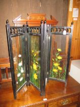 Victorian Painted Glass Fire Screen