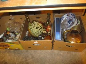 Three Boxes of Ceramics, Crystal, Copper and Brass
