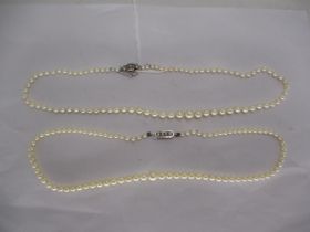 Two Pearl Necklaces, one with a 9ct Gold Clasp