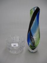 Flygfors Flamingo Vase, 29cm, and an Orrefors Glass Dish