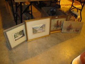 Pair of Oil Paintings of Fishing Boats and 6 Other Pictures