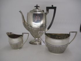 Walker & Hall Silver Coffee Pot, Sugar and Cream, Sheffield 1895, 1266g total