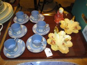 Wedgwood Blue Jasper 12 Piece Coffee Set, Royal Doulton Figure and 2 Royal Worcester Dishes