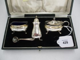 Cased Set of 3 Silver Condiments and 1 Spoon, Birmingham 1932