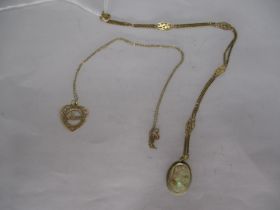 14K Gold Necklace with Cameo Pendant and a 9ct Gold Necklace with a Mum Pendant, total 5.3g