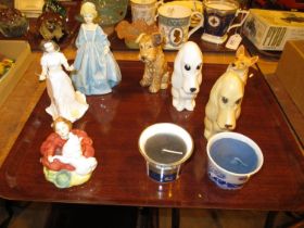 Two Royalty Doulton Figures, Royal Worcester Figure, 4 Sylvac Dogs etc