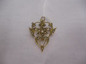 9ct Gold Art Nouveau Seed Pearl Pendant/Brooch, 4.9g