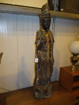 Chinese Part Gilded Stoneware Figures, 103cm