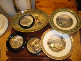 Three Prattware Pot Lids, 2 Comports and a Dish