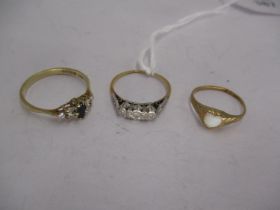 9ct Gold Heart Opal Ring, and 2 Gold Gem Set Rings, 4.4g