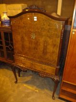 Anne Style Burr Walnut Dome Top Cocktail Cabinet, 88cm