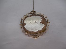 9ct Gold Mounted Triple Portrait Cameo Brooch