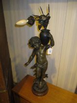 Victorian Patinated Spelter Cherub Figure Lamp