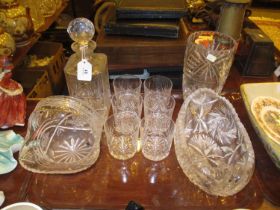 Edinburgh Crystal Whisky Decanter and 6 Tumblers, Vase, Basket and Bowl