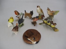 Two Royal Worcester Birds, Capodimonte Bird Group, 3 Goebel Birds, 2 Beswick Birds and Dog and an