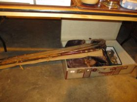 Vintage Suitcase, Fur Coat, Silver Plated Cutlery, Fishing Rods and Hickory Golf Clubs